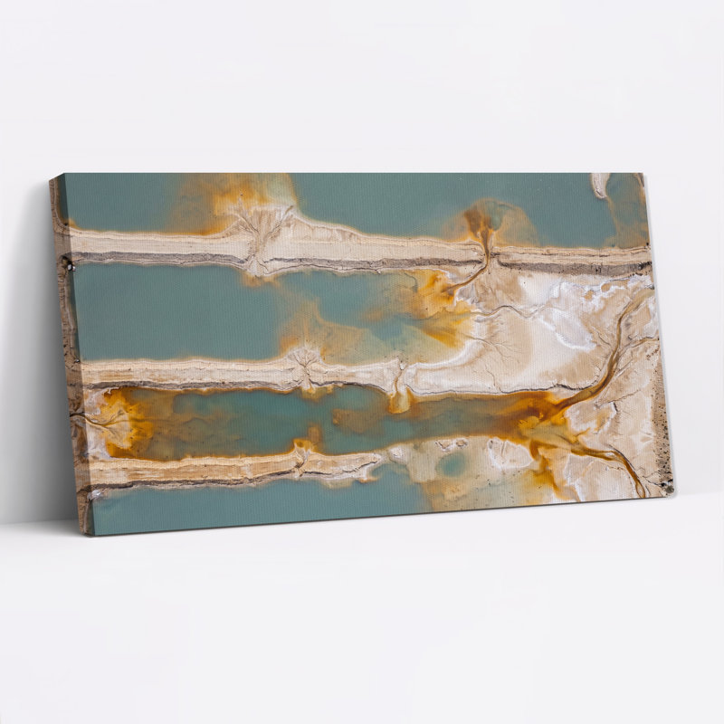 Tableau sur toile représentant des étangs salés aux eaux turquoise et aux taches de rouille, L 40 po x H 20 po