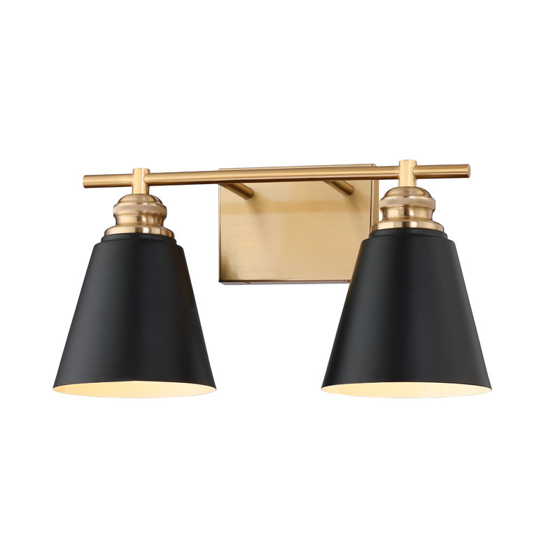 16" 2-Light Dimmable Black Gold Bathroom Vanity Light with Metal Shade, 2