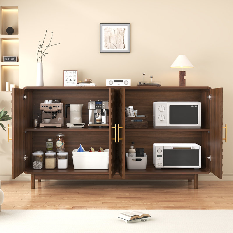 Buffet avec rangement, buffet sculpté à 4 portes, armoire d'appoint multifonctionnelle avec panneau à couches réglables pour le salon, le vestibule, le couloir, le bureau, la cuisine et la salle à manger