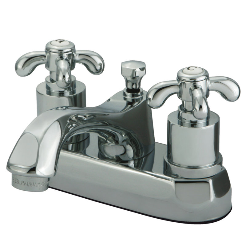 Kingston Brass French Country Two-Handle 3-Hole Deck Mount 4" Centerset Bathroom Faucet with Brass Pop-Up, Polished Chrome