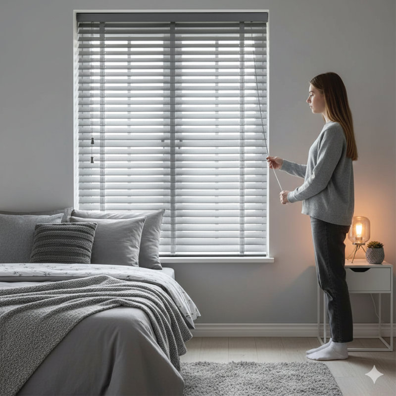 Fauxwood Tape Venetian Blind, 135cm W x 213cm L, Grey