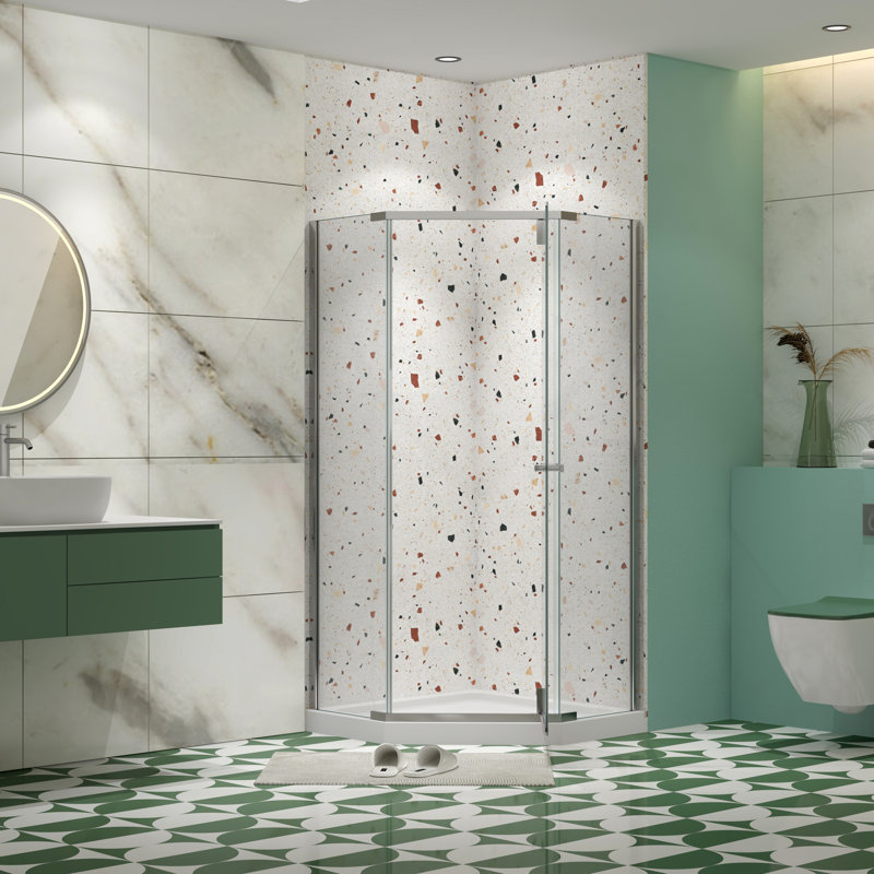 Cabine de douche à pivot - Verre trempé transparent de 1/4 po de 34,75 po x 72 po - Mécanisme de fluidité de la couche d'angle fiable