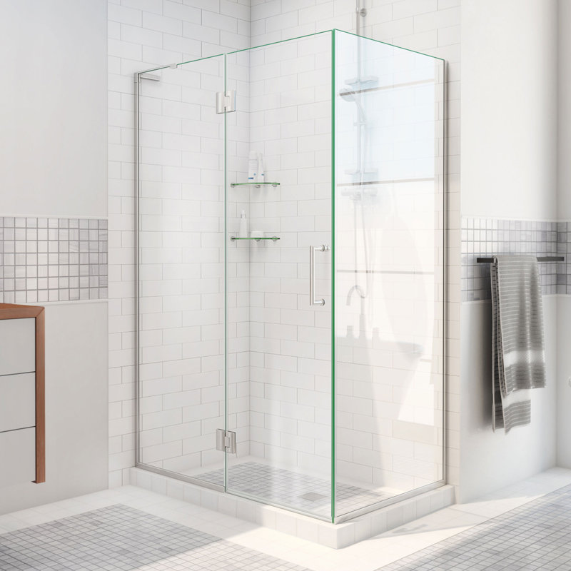 Unidoor-X 34 3/8 W x 30 in. D x 72 in. H Frameless Hinged Shower Enclosure, Brushed Nickel