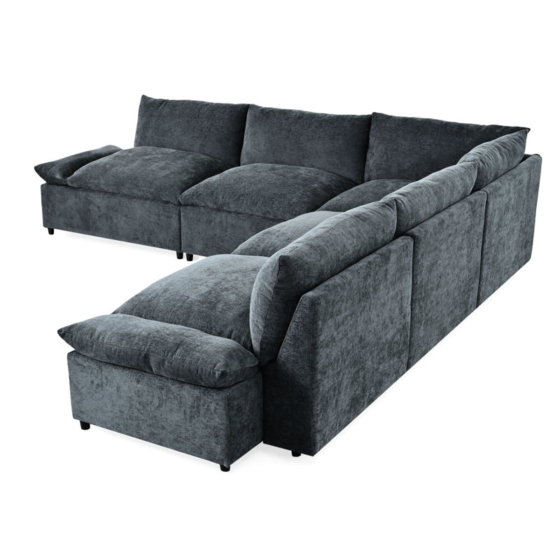 Canapé modulaire gris foncé 115,5 po avec coussins et espace de rangement caché