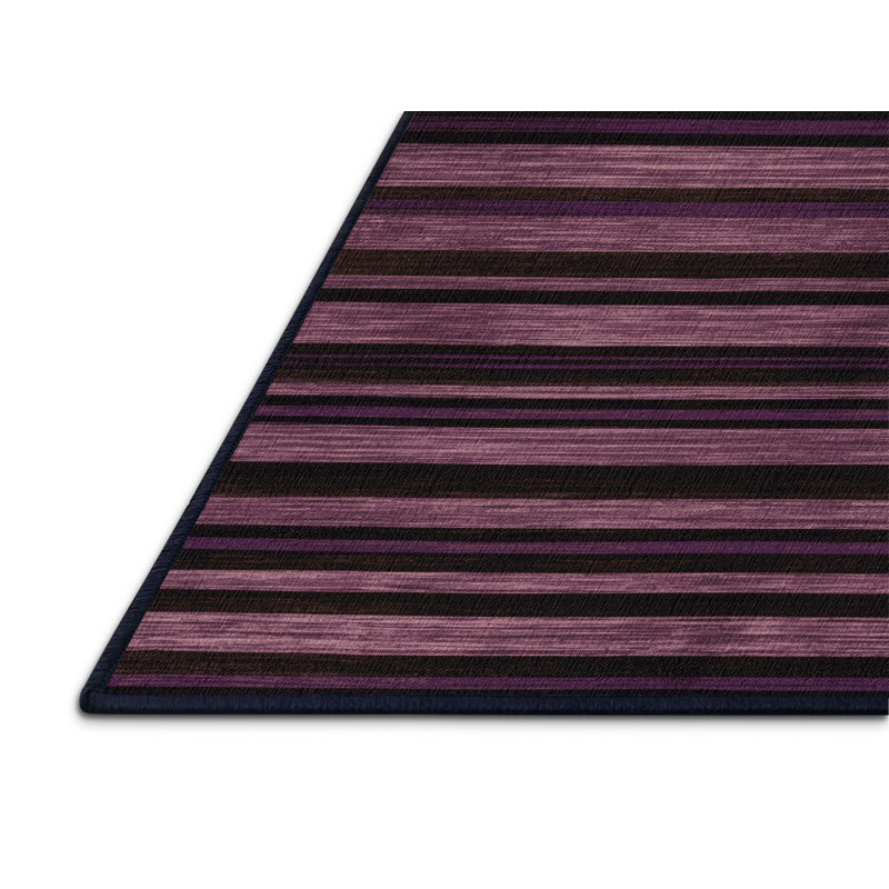 Tapis noir à rayures horizontales lavable à la machine, Rond 8 pi