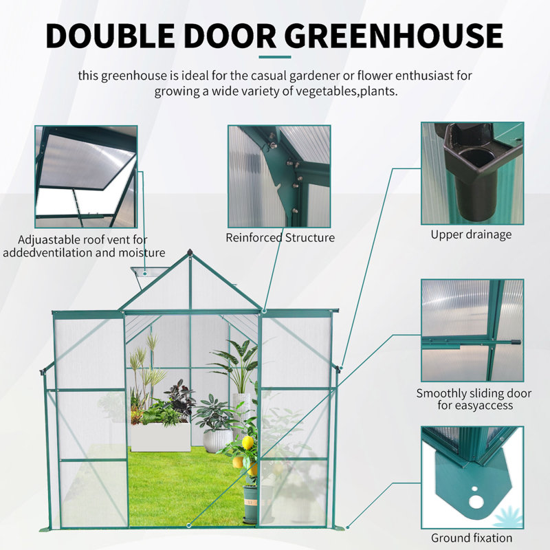 Base surélevée à double porte en polycarbonate pour serre