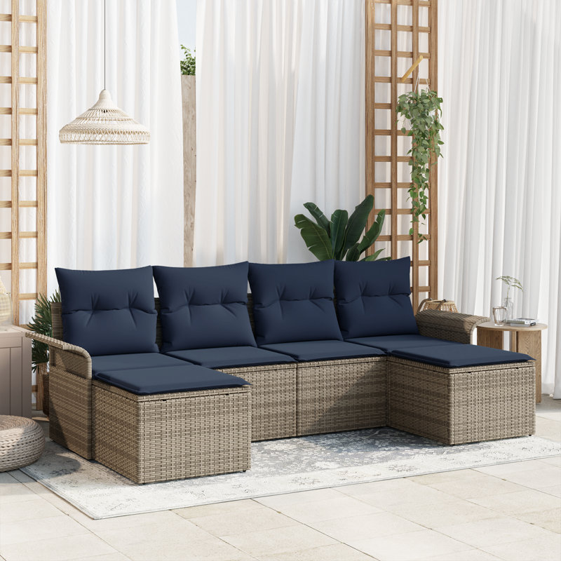 Ensemble de canapé de jardin avec coussin 6 pièces vidaXL, Structure grise / coussin bleu marine