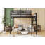 Lit mezzanine double avec échelle, lit mezzanine double en métal avec tablettes de rangement, lit mezzanine pour enfants, noir