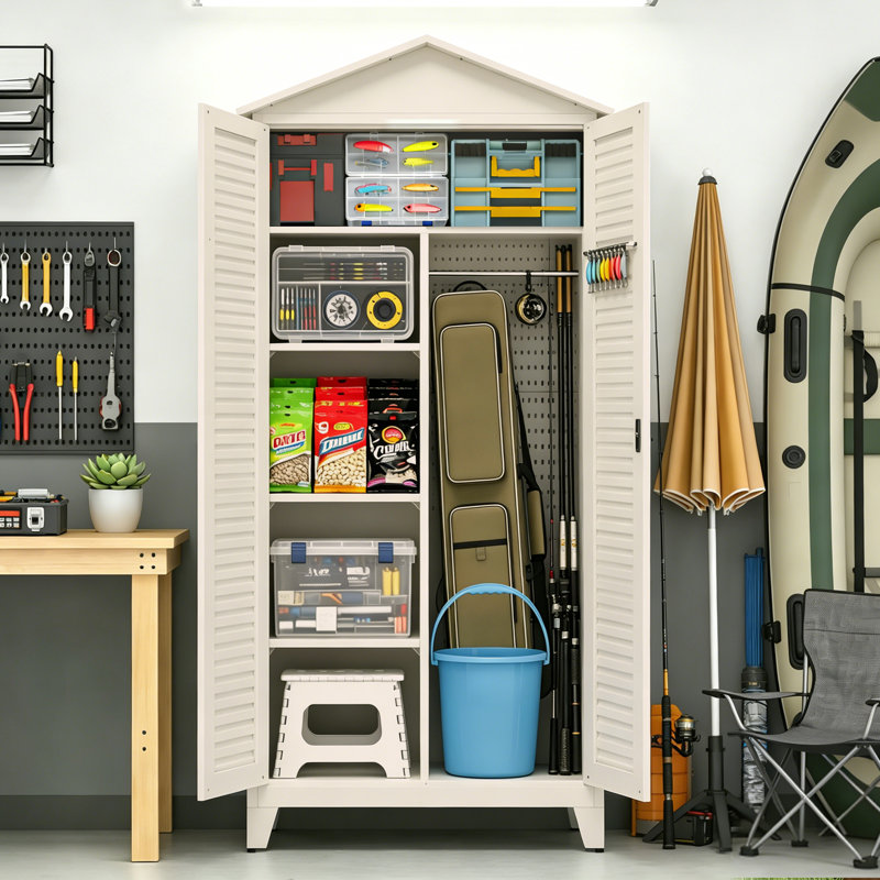 Armoire de rangement en métal lourd avec 5 tablettes et tringle, garde-robe antirouille pour le garage