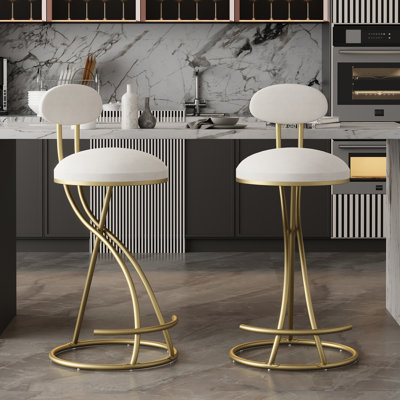 2 tabourets de bar modernes, revêtement en velours, structure en métal doré, support de poids de 220 lb, idéal pour les chaises rondes et décorations de cuisine, base dorée, capacité de charge, siège d'une hauteur de 27,95 po