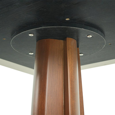 Dining Table de salle à manger ronde rétro en noyer de 80 cm avec base en laiton et bois massif. Table avec pieds en bois et base dorée, table pour 2 personnes pour les petits espaces (seulement la table de Négociation)