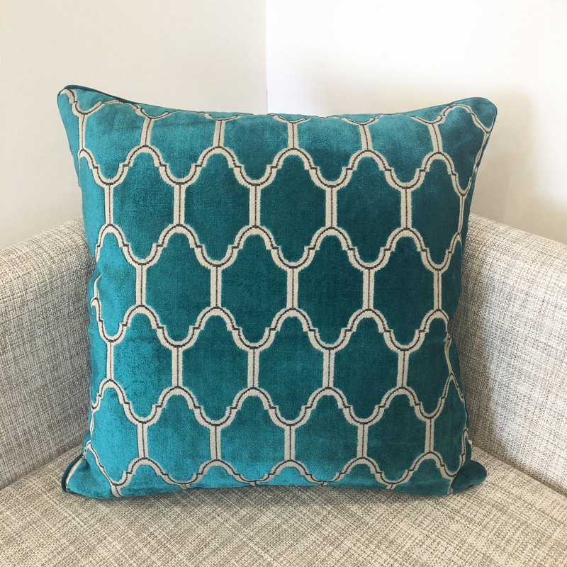 Alaya Geometric Feather Throw Pillow, Turquoise