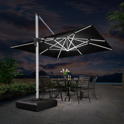 Parasol en porte-à-faux carré lumineux noir de 11 pi x 11 pi Tersk