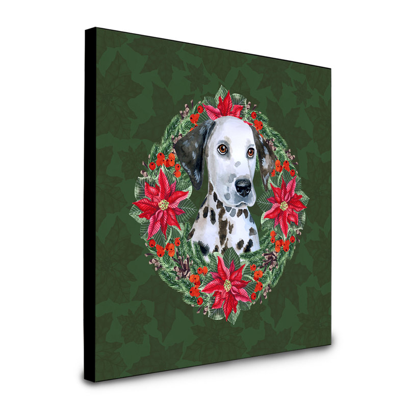 Panneau mural d’art à couronne poinsetta Fabrienne, Chiot Dalmatien