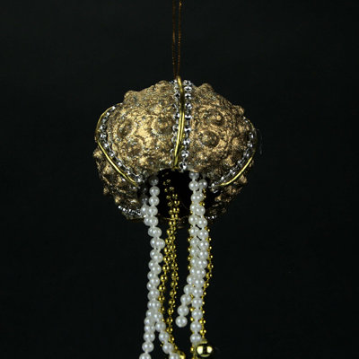 Décorations suspendues en coquillage d'oursin doré, ornées de perles, ensemble de 6, hauteur 16,5 cm