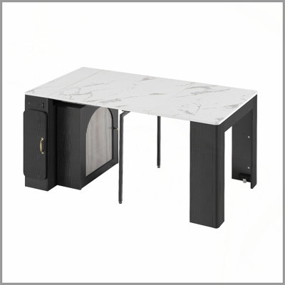 Extendable Dining Table With 3 Removable Middle Leaves, Mobile Rolling Island Table With Power Outlet, Saving-Space Cabinet With Storage For Dining Ro