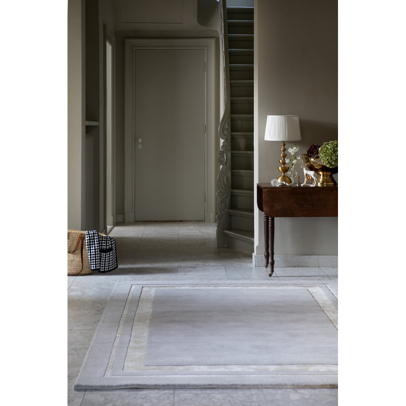 Tapis géométrique argenté en laine touffeté à la main, Rectangle 8 pi 2 po x 11 pi 6 po
