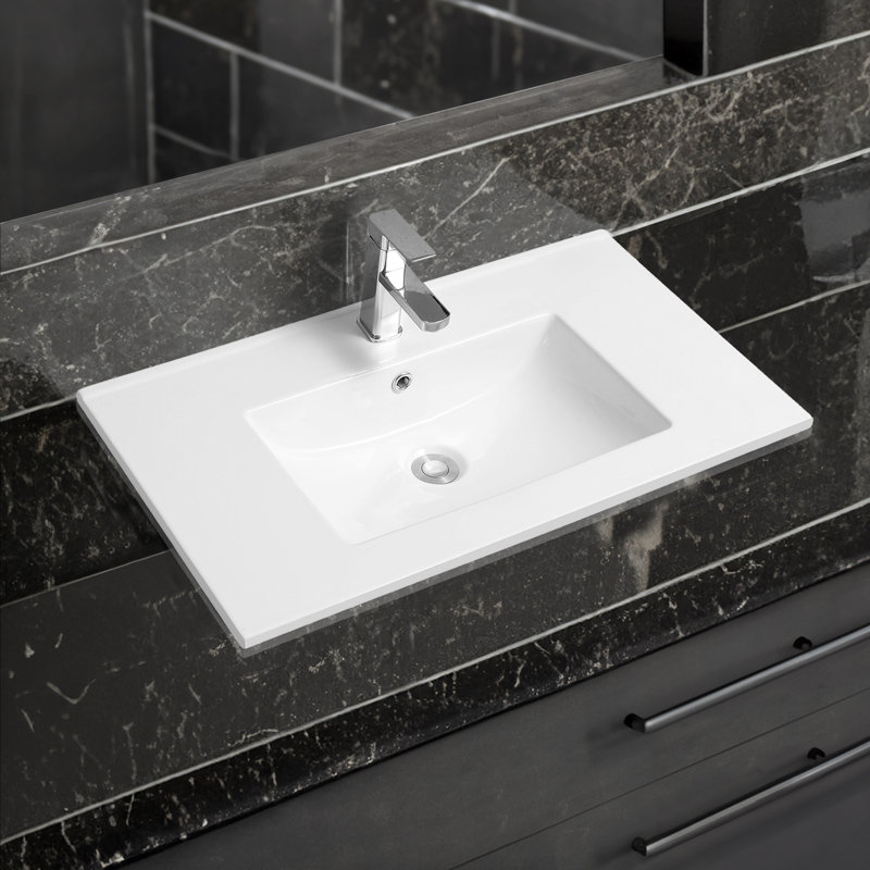 4001A Ceramic Thin-Edge Inset Basin with Scooped Bowl, 16cm H x 76cm W x 46cm D