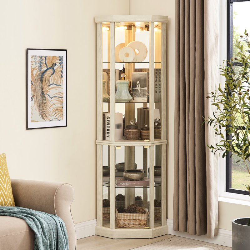 Coffre de rangement avec éclairage, blanc antique, 69,36 po Hauteur, portes en verre, salon attrayant moderne avec éclairage, blanc, + verre, poids de 62,16 lb, élégant
