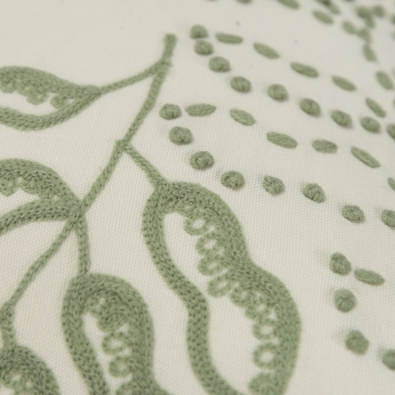 Elwin Embroidered Cotton Reversible Throw Pillow, Ivory/Green