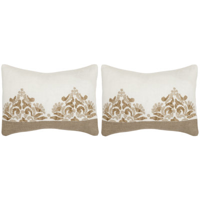 Appliqued Linen Reversible Throw Pillow