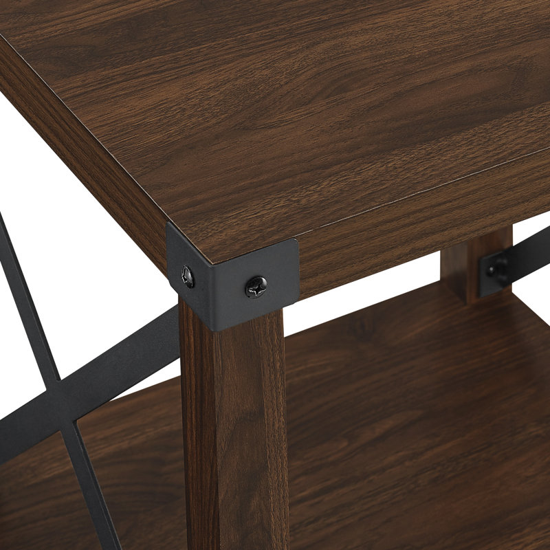Ensemble de tables d'appoint en bois rustique et en métal 3 pièces Letio - Noyer foncé