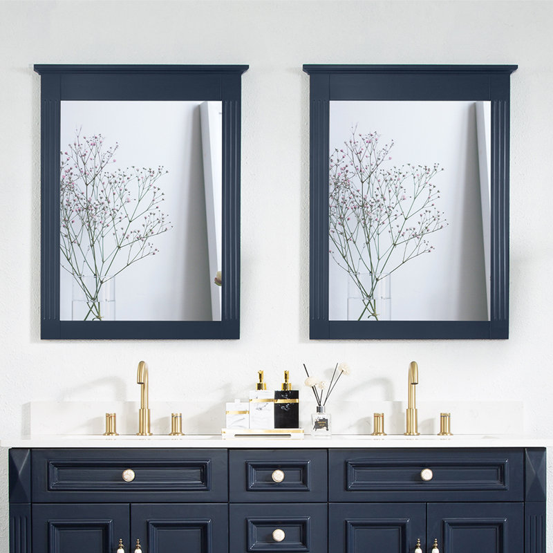 Miroir mural en bois massif H 33 po x l 26 po, Bleu marine