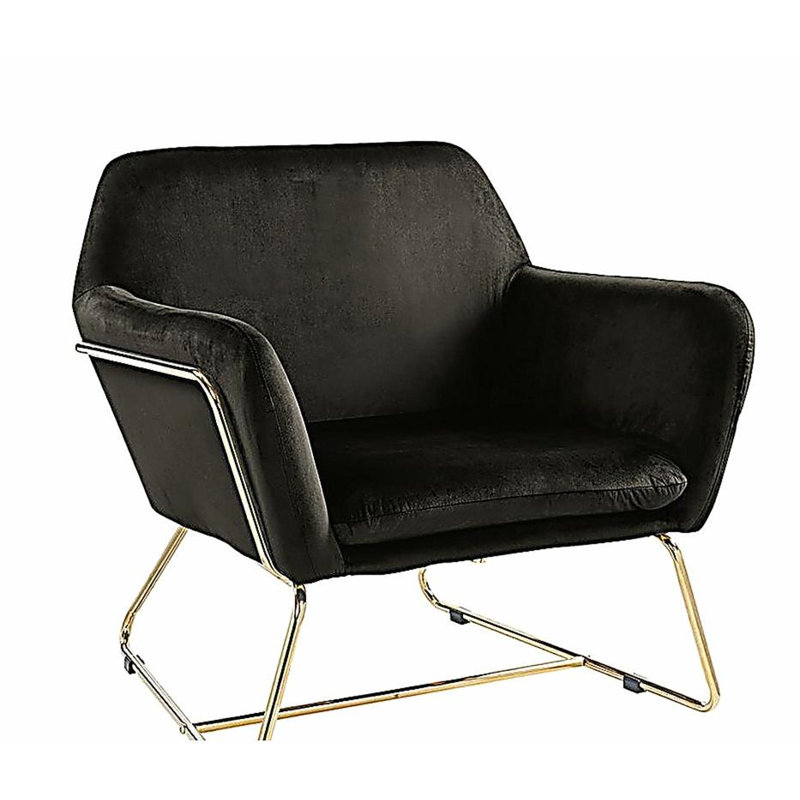 Fauteuil d'appoint en velours noir de 29,5 po avec base en métal Kyra, Noir