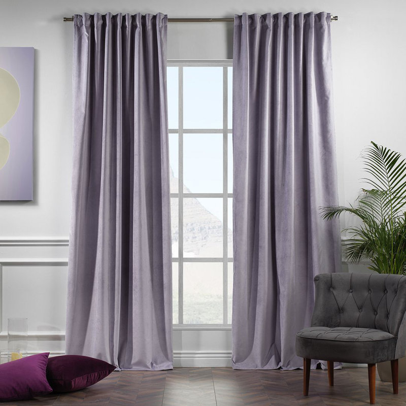 Panneau de rideau doublé occultant en velours mat très large et très long, L 100 po x L 204 po, 72 lavande