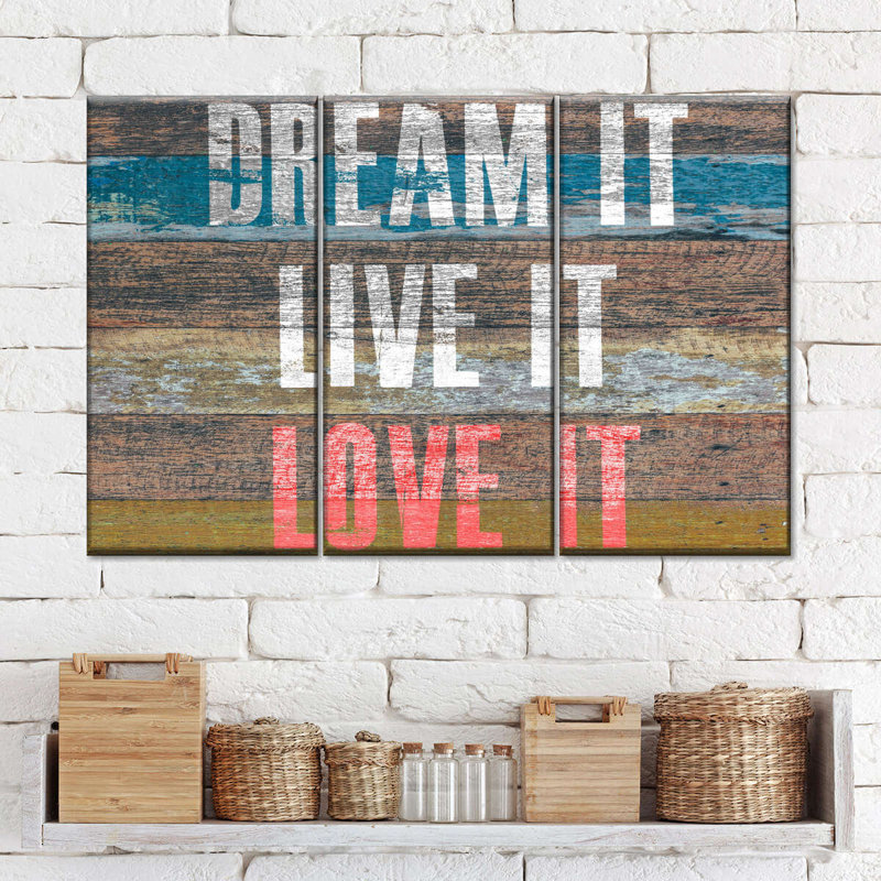 «Dream Live Love Quote», reproduction sur toile, H 38 po x l 24 po x P 1,25 po
