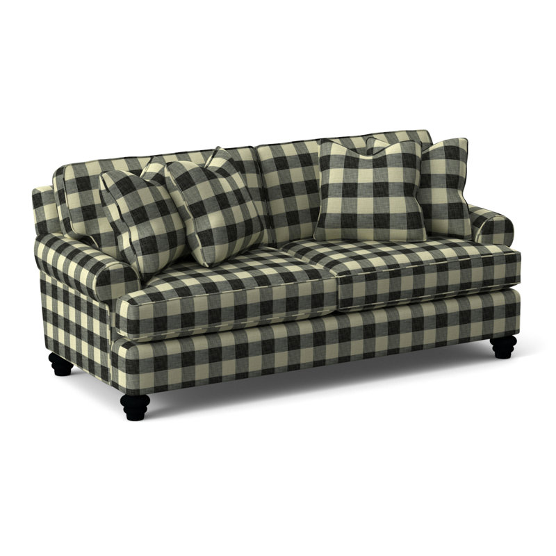 Lowell Upholstered 86'' Sleeper Sofa, Black Finish, Black Buffalo Check; 0120-81, Gel Memory Foam Mattress