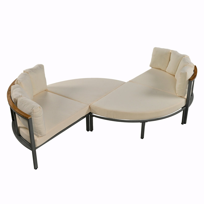 4-Piece Round Patio Sofa Set with Cushions, Beige