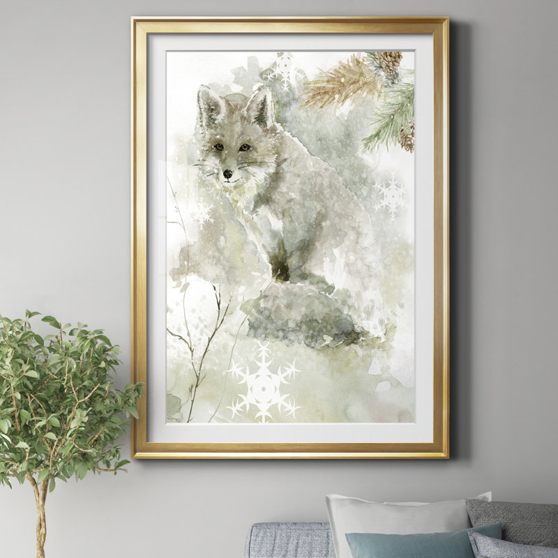 Winter Lodge Fox - Reproduction d'art graphique sur papier encadré, H 30,5 po x l 42,5 po x P 1,5 po, Papier doré