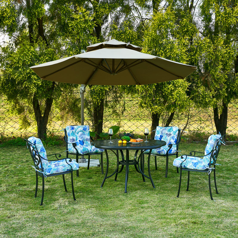 Outdoor 4'' Seat / Back Cushion, White/Blue Floral