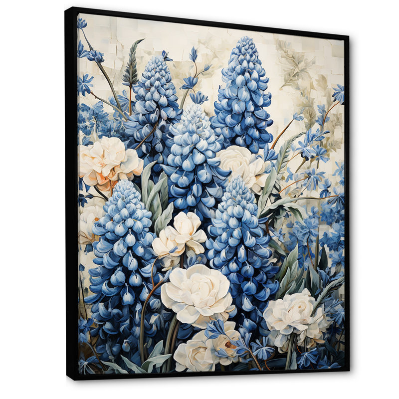 «Elegant Blue and Beige Bonnets Meadow II», reproduction sur toile encadrée, H 32 po x l 24 po x P 1 po, Noir