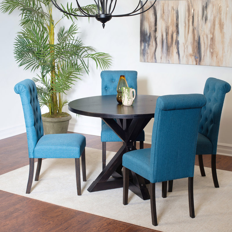 5-piece Dining Set, Cross-Buck Dining Table with 4 Stylish Chairs, Blue