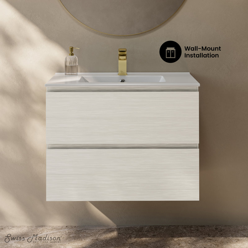 Meuble-lavabo mural avec lavabo 30 po Liberte, Chêne blanc