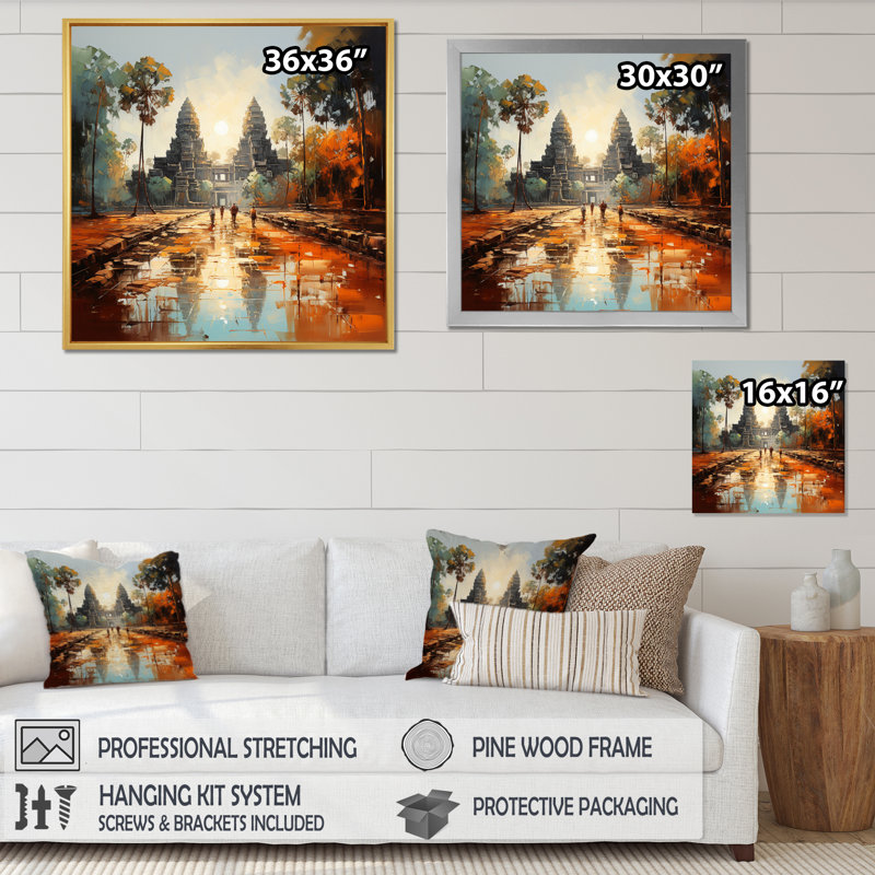 Asian Art Journey To Angkor VIII sur toile, Cadre flottant blanc, 24" H x 24" W