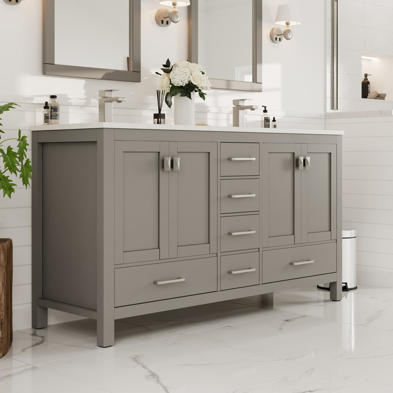 London 60" Double Bathroom Vanity, Gray