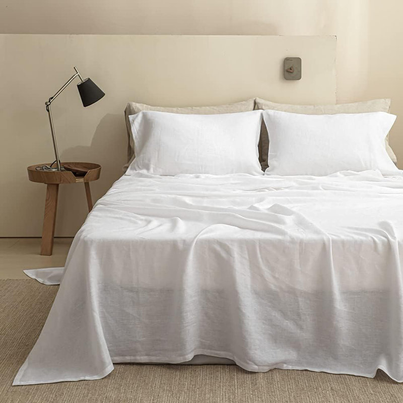 Drap plat en lin (lin, très grand), Blanc, Drap plat très grand