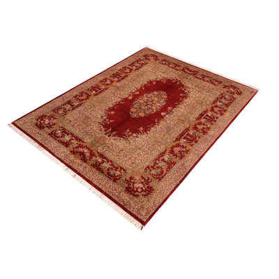 Tapis oriental rouge / brun clair / vert en laine noué à la main 6 pi 2 po x 9 pi 7 po Cornwall