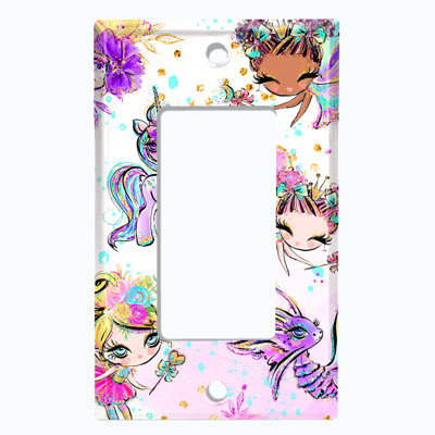 Metal Light Switch Plate Outlet Cover (Fairy Princess Castle Unicorn Fantasy Cartoon  - Single Rocker)