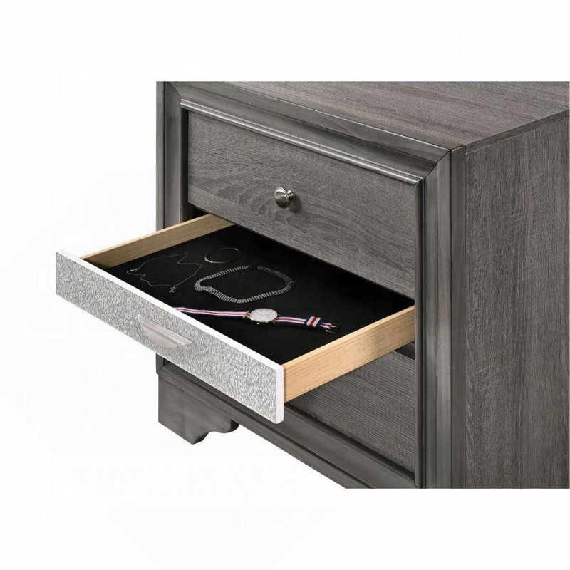2 tiroirs et 1 table de chevet à bijoux, Gris