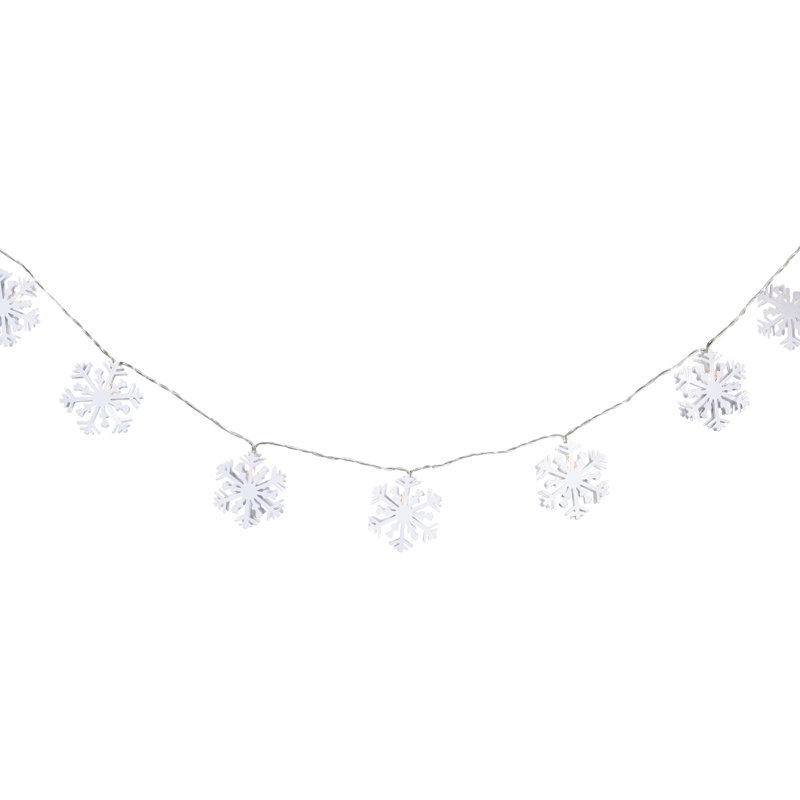 Battery Powered White Snowflake LED Christmas Lights with Clear Wire