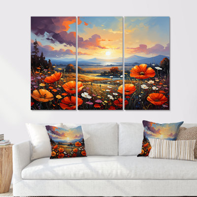 «Tangerine Tango Field of Blooms Flowers», ensemble de reproductions d'art mural