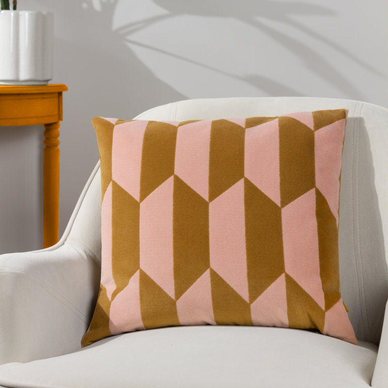 Kalho Geometric Square Cushion, Pink/Ochre