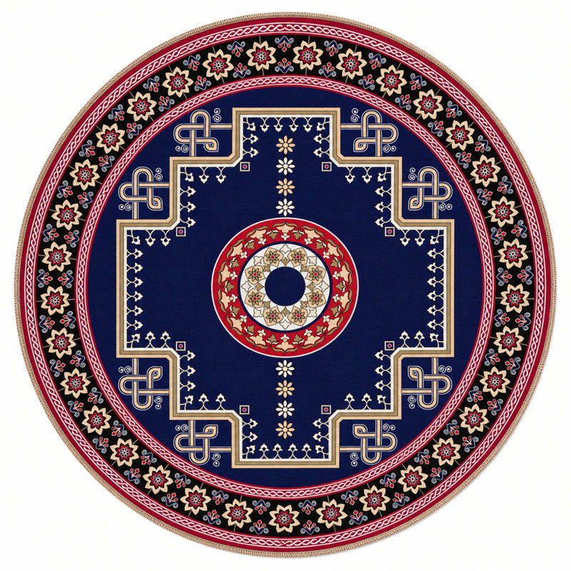 Geometric Pink Black Patterned Decorative And Woven Based Washable Carpet, Round 3'4"