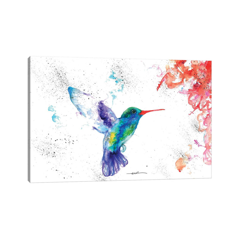 Colibri et fleur I par BebesArts - reproduction d'art, Toile tendue, Aucun mat, H 18 po x l 26 po x P 1,5 po
