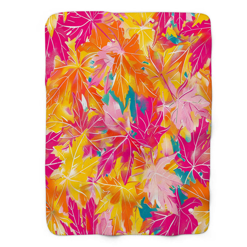 Bright Leaf Motifs - Couverture sherpa de qualité supérieure 1 pièce, L 80 po x l 60 po