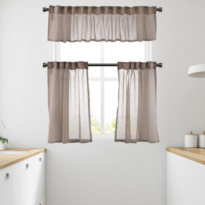 Solid Colour Kitchen Curtain, 45 W x 60 D cm, Light Brown